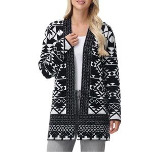 NWT Fry The Cozy Cardigan Southwestern Pattern Black White Size L Boho Jacquard